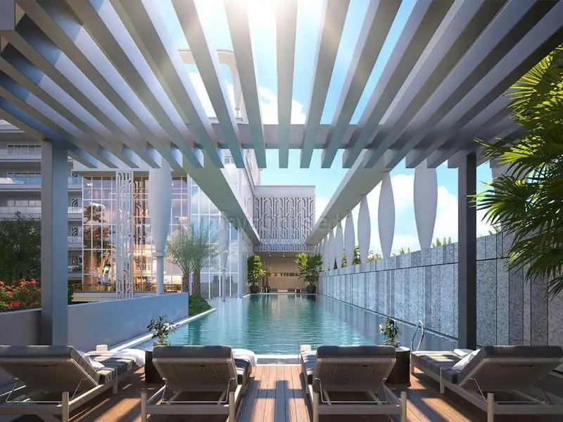 Infinity and lap pool with pergola deck at VVIP Addresses