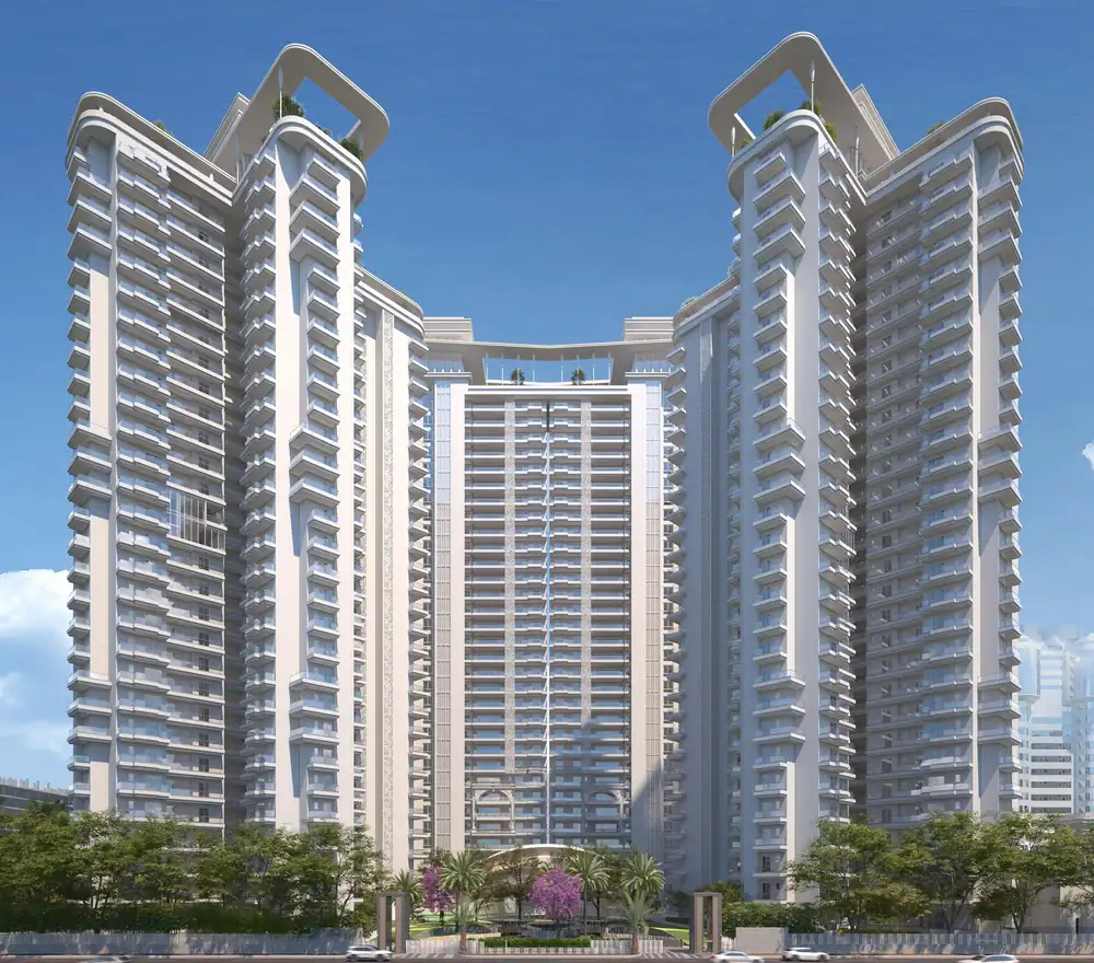 VVIP Addresses towers with landscaped entrance in Greater Noida West